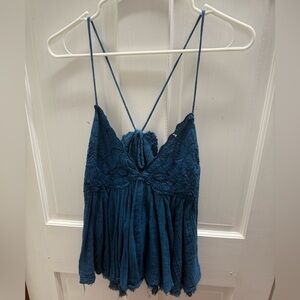 Free People Blue Floral Flowy Tank Top